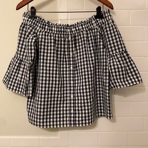 A&F Checkered off-the-shoulder long sleeved top,XS